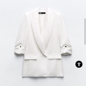 Zara white blazer with rolled-up sleeves NWT